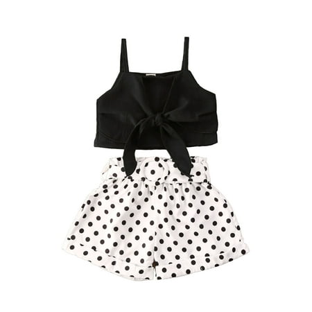 

Toddler Baby Girl Clothes Bowknot Crop Tops Polka Dots Print Short Pants 2PCS Summer Casual Outfits