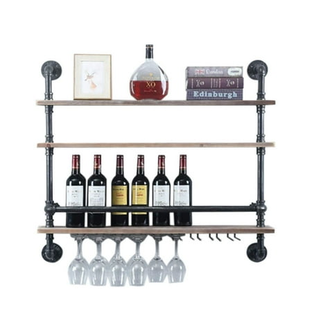 Wall Mounted Wine Rack Retro Wine Glass Shelf Industrial Wine Hanging Holder for Home Bar