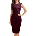 thumbnail image 2 of Women's Sleeveless Contrast Sequin Wedding Guest Dress Bodycon Formal Party Dresses Side Split Evening Dresses for Women RD2 L, 2 of 4