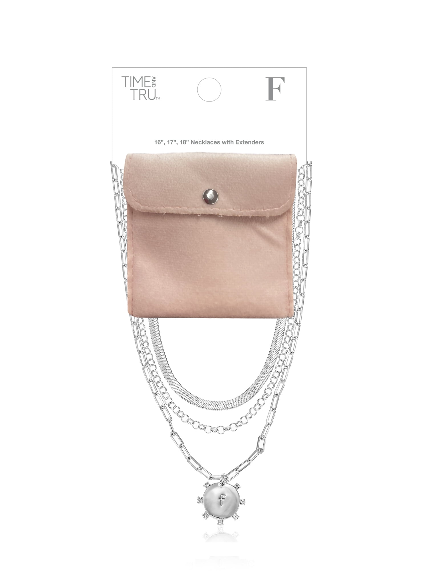 Time and Tru Silvertone Necklace, 3 Piece, Initial F