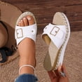 thumbnail image 3 of Rokment Womens Buckles Platform Wedge Slides Sandals 2026 Trendy Casual Leather Espadrilles Chunky Slip on High Heels Beach Summer Dress Slippers White Size 7.5, 3 of 8
