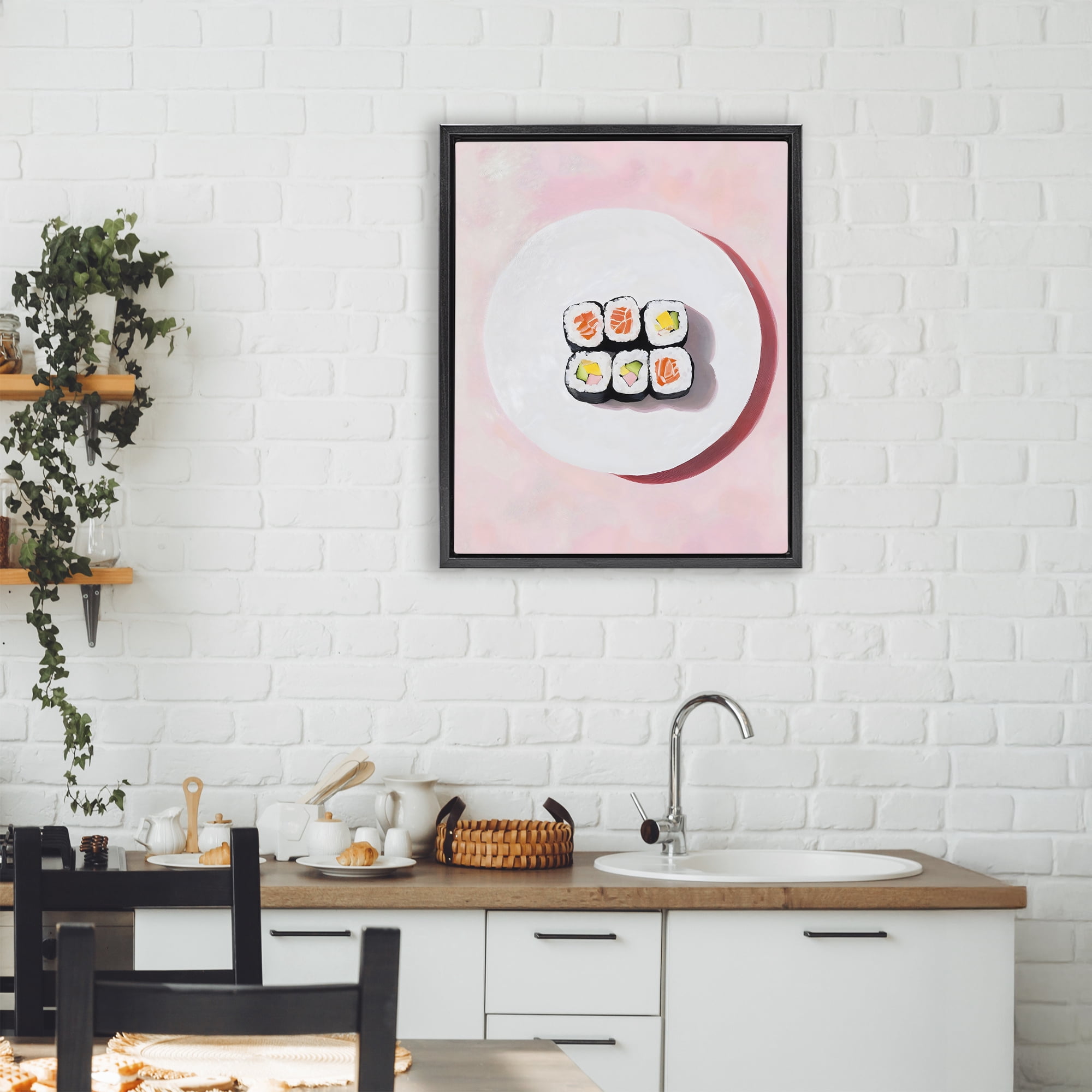Stupell Industries Sushi Rolls on Plate Black Framed Floater Canvas Wall Art, design by The Prints Vibe