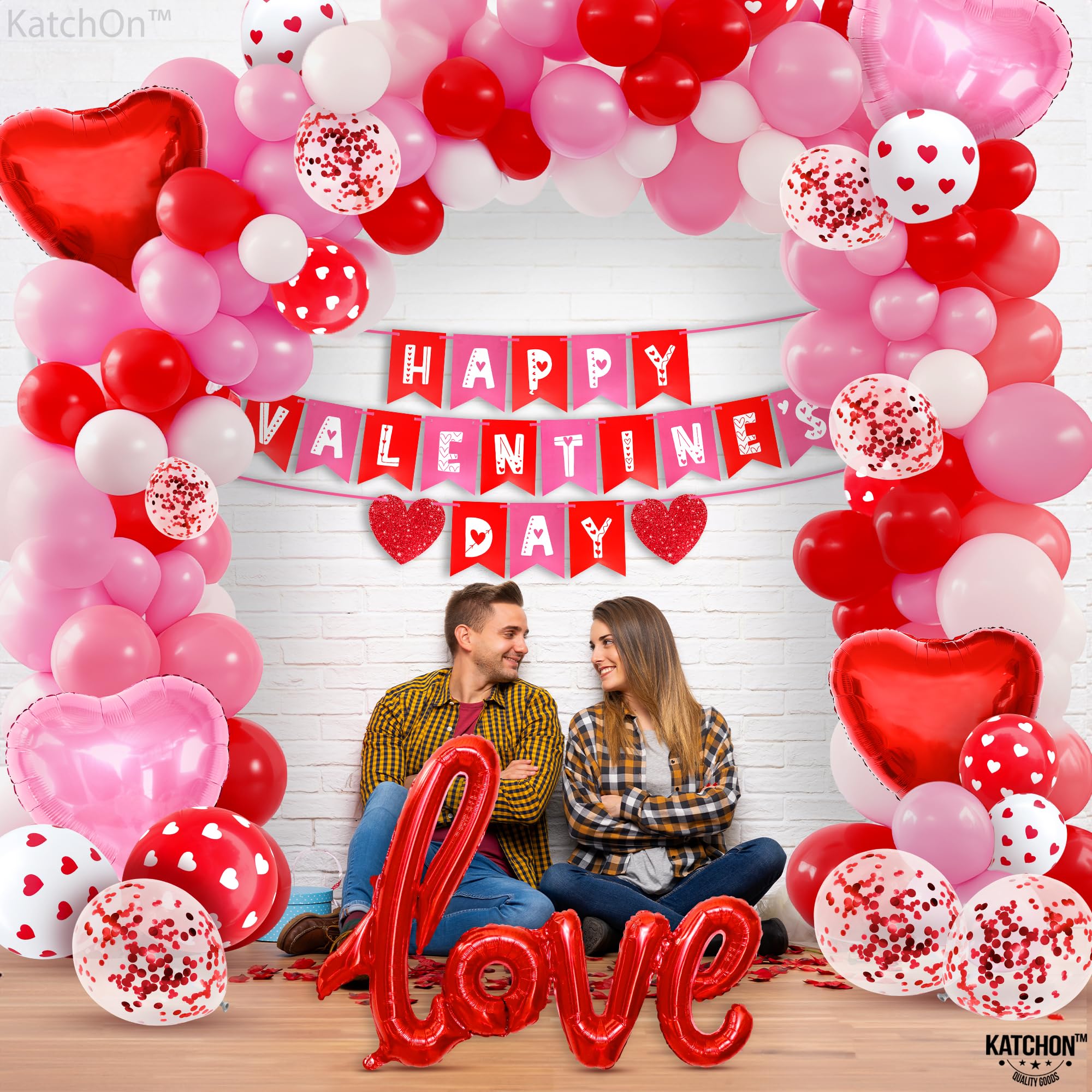KatchOn, Valentines Day Decorations Arch Set - Pack of 115 | Happy Valentines Day Banner 12 Feet, No DIY with Love Balloons Script | Heart Balloons, Valentines Day Decorations