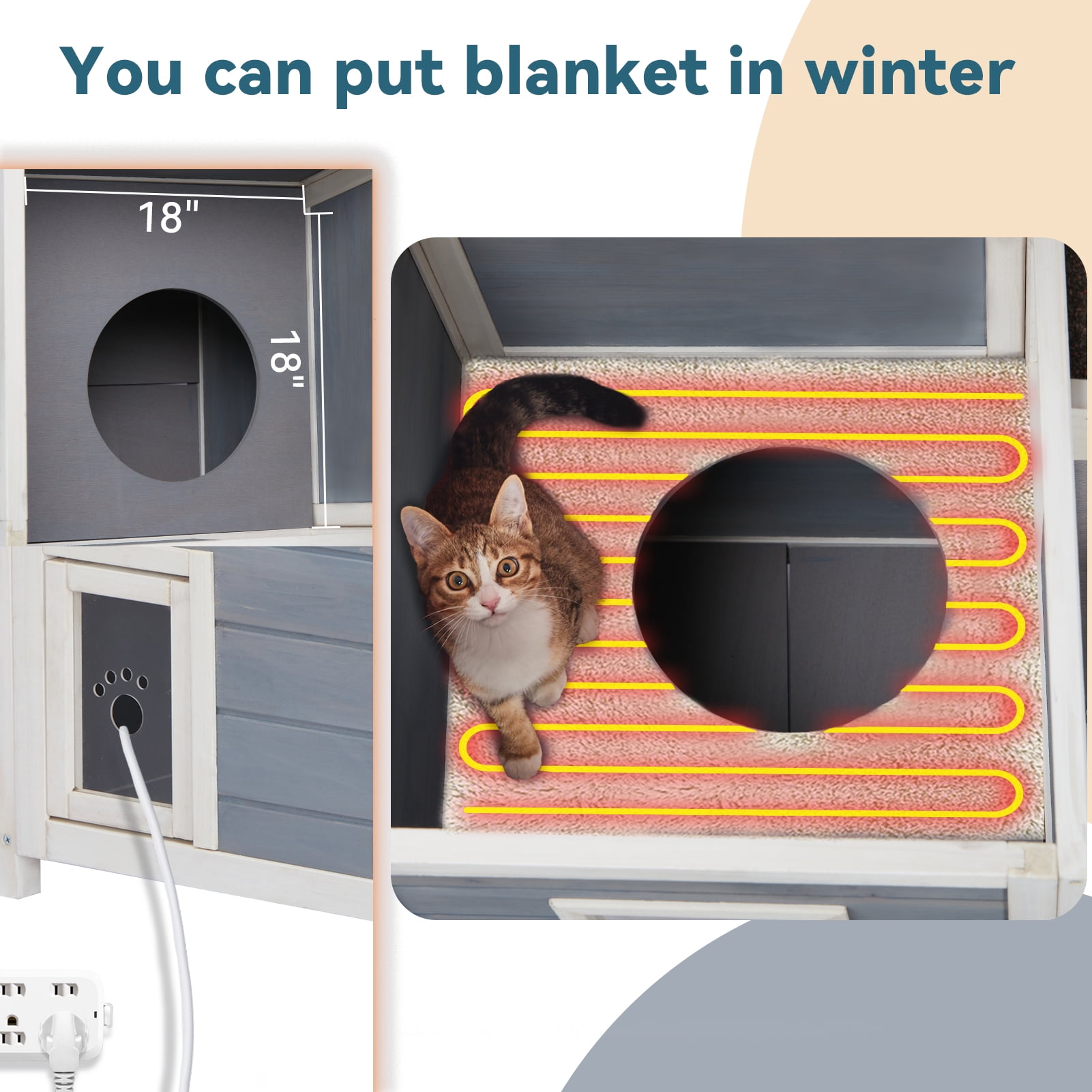 Petsfit 2-Story Weatherproof Outdoor Kitty Cat House/Condo/Shelter with Escape Door Gray