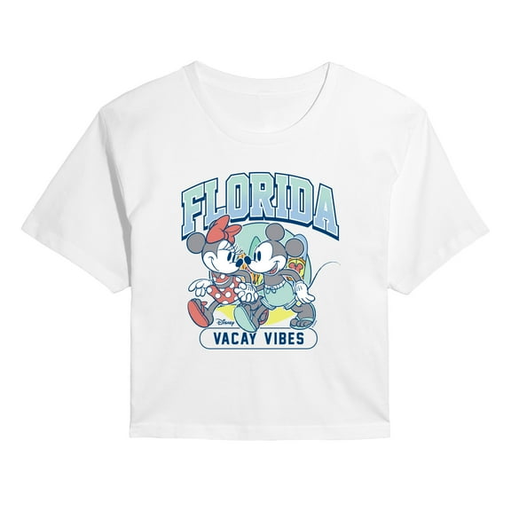 Disney - Mickey Mouse Florida - Juniors Cropped Short Sleeve Graphic T-Shirt