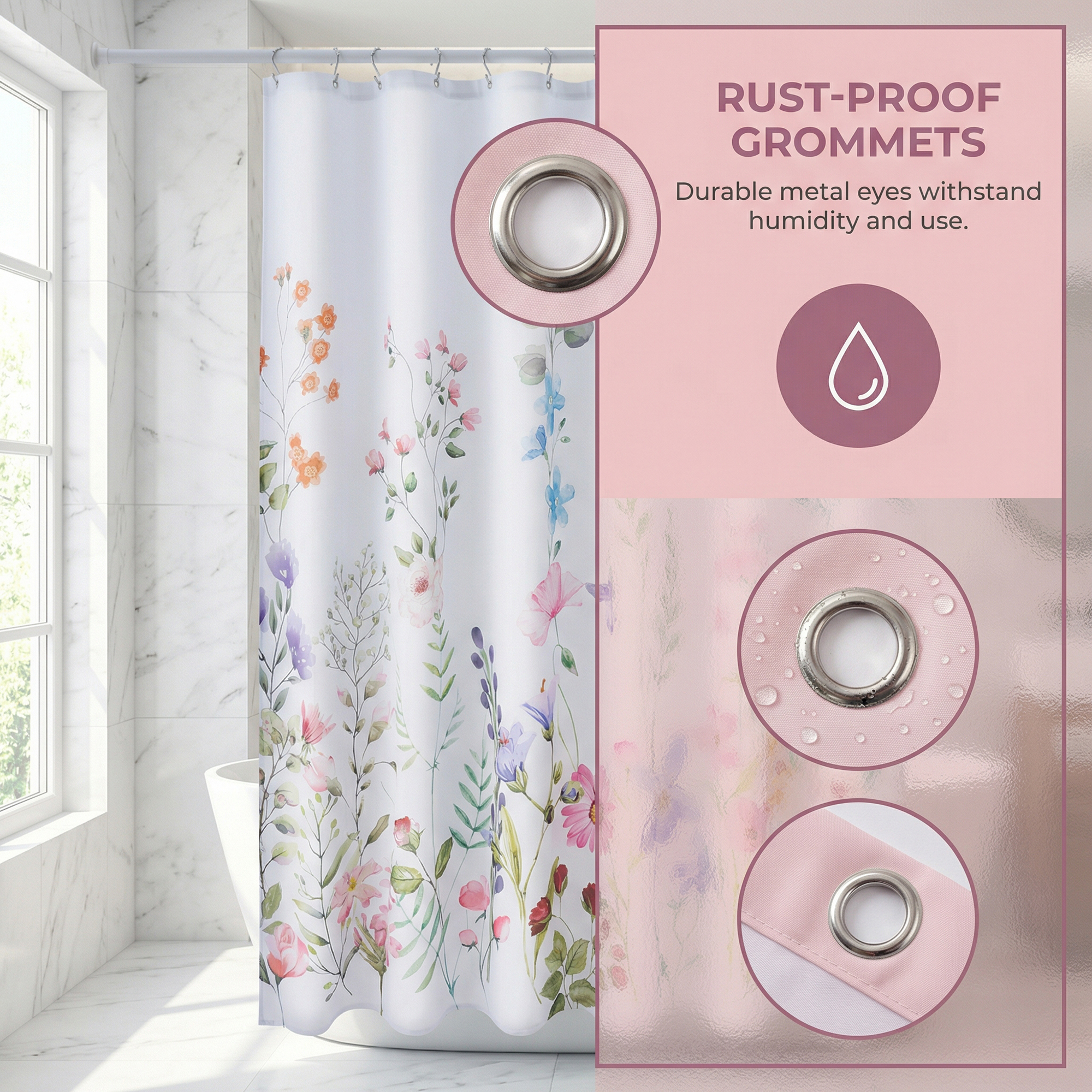 Unique Bargains Floral Print Sets, Waterproof Bath Curtain Multicolor 71"W x 71"L