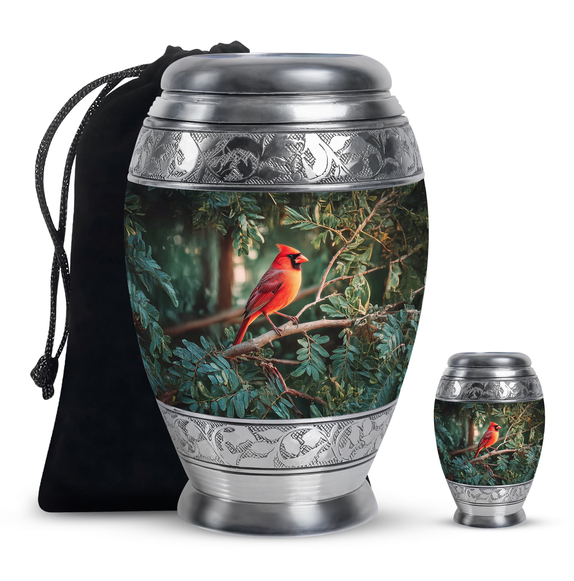 Cardinal Bird Funeral Urns For Adult Male, Large Green Cremation Urns For Human Ashes Adult Female, Memorial Urn For Mom, Leaf Burial Urn For Human Ashes, 10 Inch