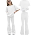 thumbnail image 2 of SGMVNU Tween Girls Clothes 2 Piece Summer Outfits Short Sleeve Casual Loose Tops and Flare Pants Matching Clothing Sets, Size 9-10 Years, White, 2 of 5