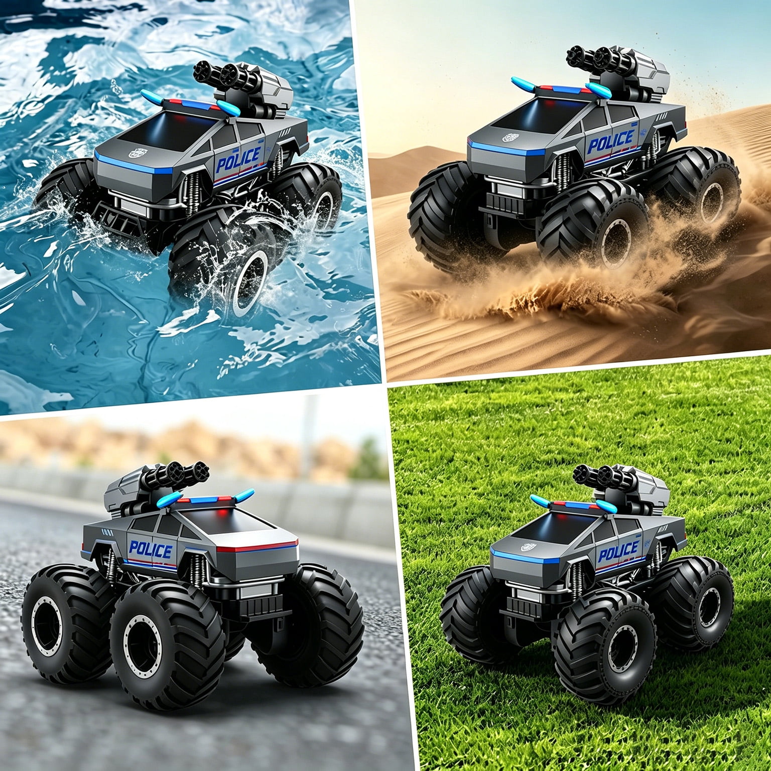 HNH 1:16 RC Waterproof Monster Truck, Amphibious RC Cars 4WD Remote Control Car Trucks, All Terrain Off-Road Pickup Cybertruck Toy for 6-15 Year Old Boys Girls Kids Gifts