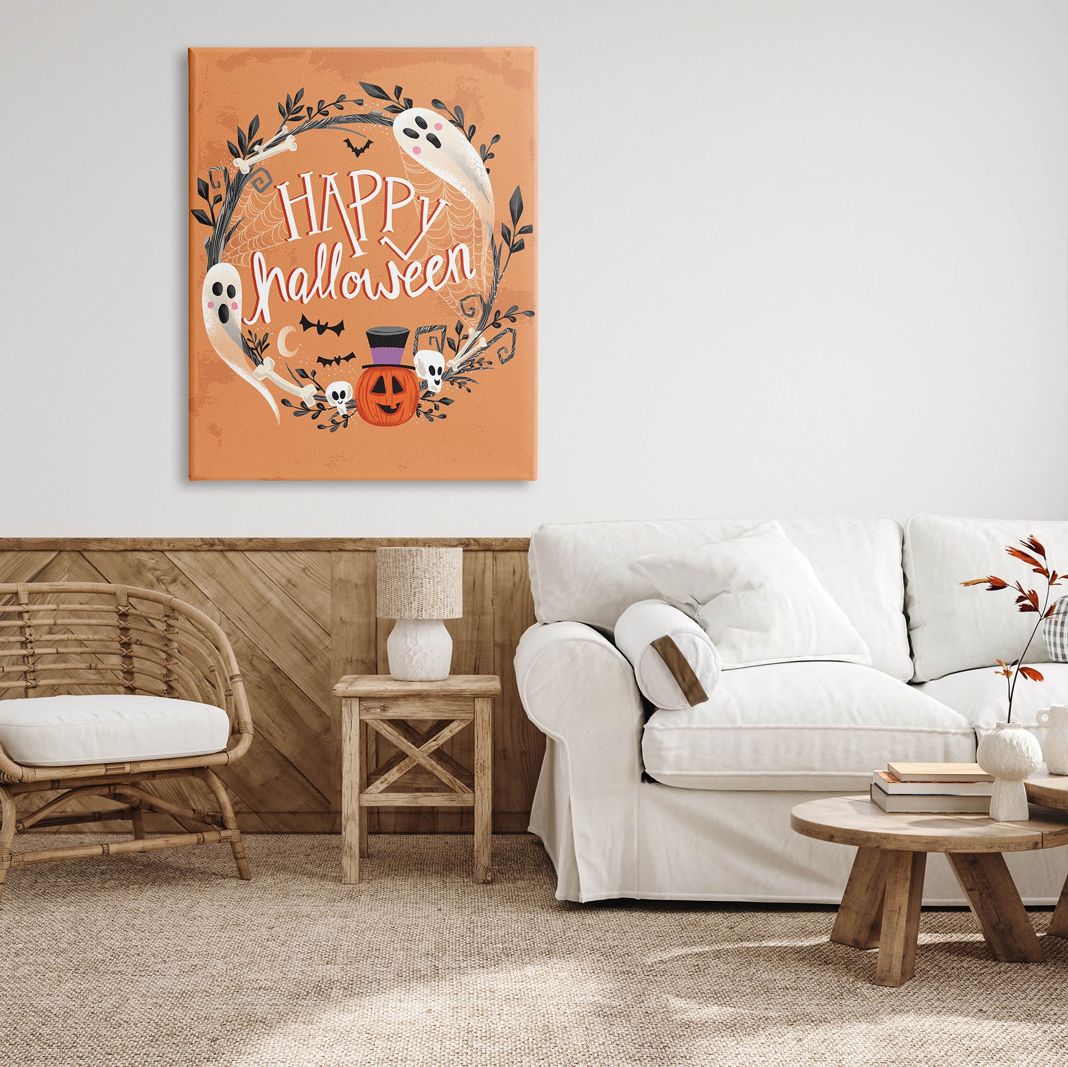 Stupell Industries Happy Haunts Halloween Wreath Graphic Art Gallery Wrapped Canvas Print Wall Art, Design by Arrolynn Weiderhold