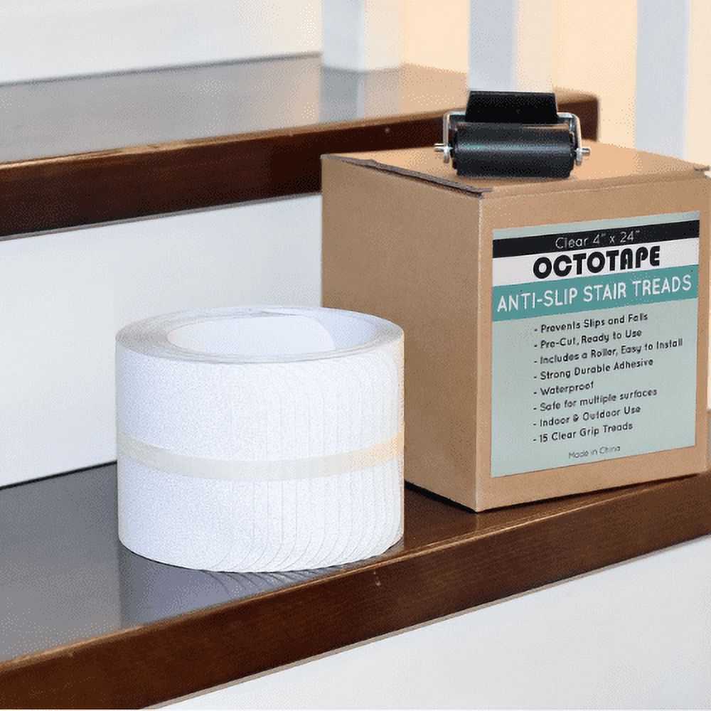 Anti Slip Tape for Staircase & Floor Step Treads, Grip Tape 15 Pre-cut strips 6"x32" and Roller - Angelie Taylor