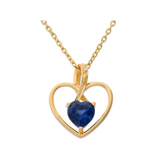 Created Sapphire and Topaz Heart Pendant in Gold over Silver, 18 In