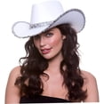 thumbnail image 2 of Sombrero de vaquero para mujer, con lentejuelas de ala ancha, sombrero de vaquero occidental, accesorio de fiesta para adultos, sombrero blanco, One Size, 2 of 3