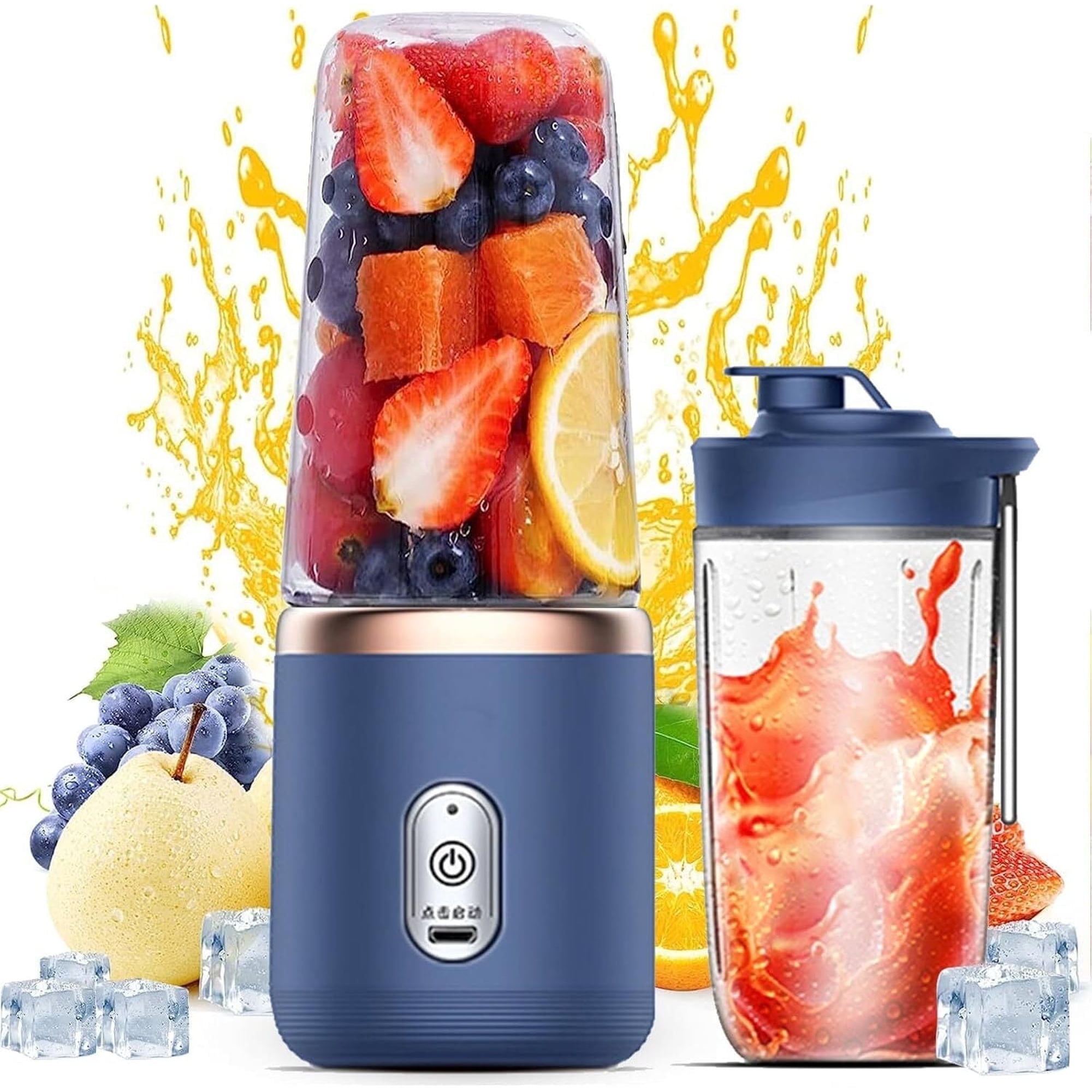 Portable Smoothie, Rchargeable Personal Blender, Mini Blender for Shakes and Smoothies, 14oz Portable Fruit Veggie Juicer Cup With 6 Blades and Travel Lid, Handheld Blender for Travel Gym Kitchen