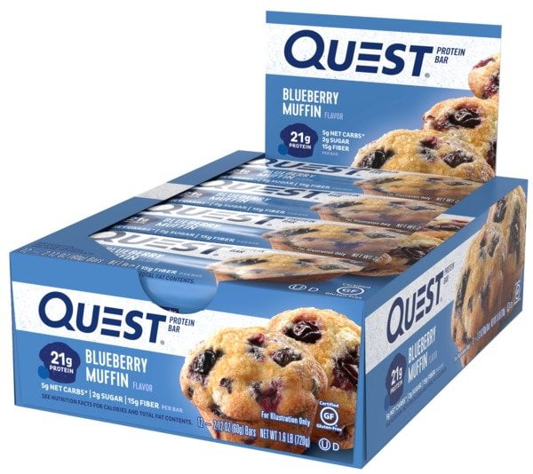Quest Protein Bar, 20g Protein, Blueberry Muffin, Gluten Free, 12 Count