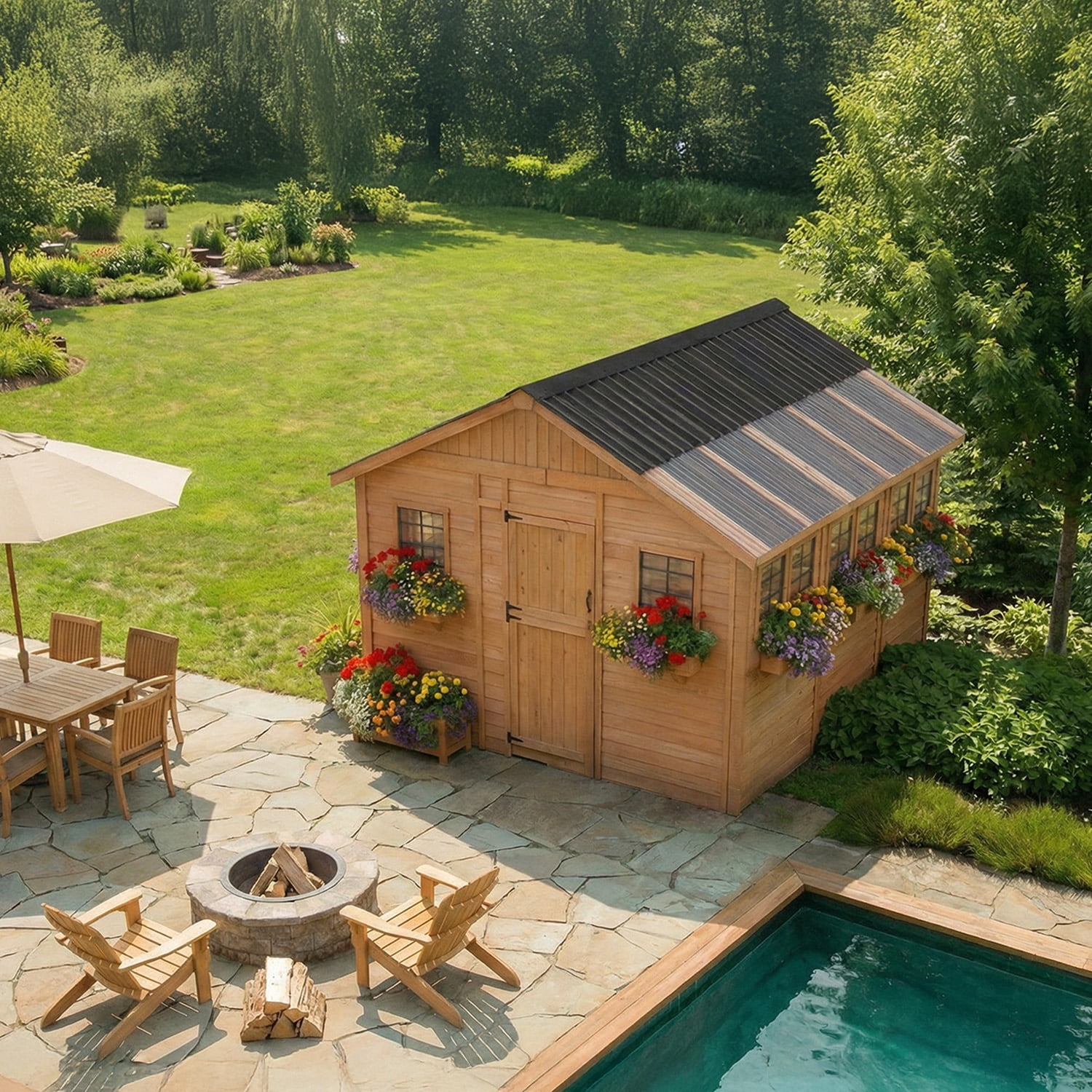 Outdoor Living Today 12x12 Western Red Cedar Sunshed Shed with Metal Roof