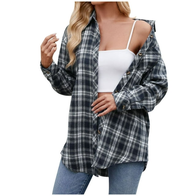 Chemise Décontractée d'Automne à Manches Longues pour Femmes, Chemise à Carreaux Patchwork, Demi-Chemises, Veste, T-Shirts de Groupe pour Femmes, Chemise en Jean pour Femmes