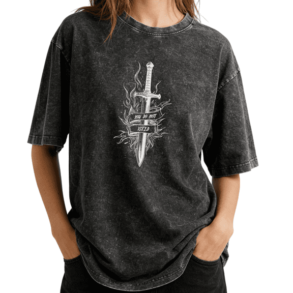 Vintage Fantasy Dragon Trident Celestial Wash Print Tshirt S-2XL Acid Washed Black Graphic Tees Casual Shirts for Bookish Fan Tops