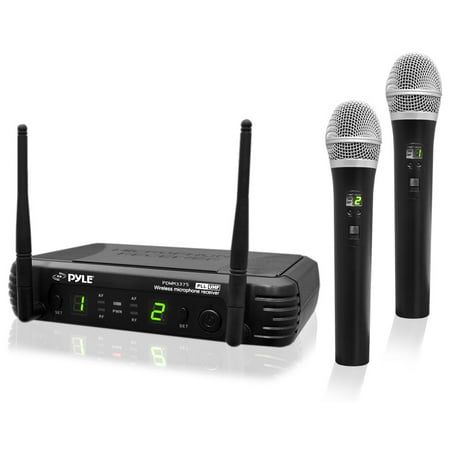 Pyle PDWM3375 - Premier Series Professional 2-Channel UHF Wireless Handheld Microphone System with Selectable Frequencies