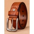 thumbnail image 5 of Catelles Men's Casual Business Camel Leather Belt, Crocodile Pattern Metal Pin Buckle with Hole Puncher, Gift Box Set&For waist 46 in Width 1.5 in(3.8cm), 5 of 9