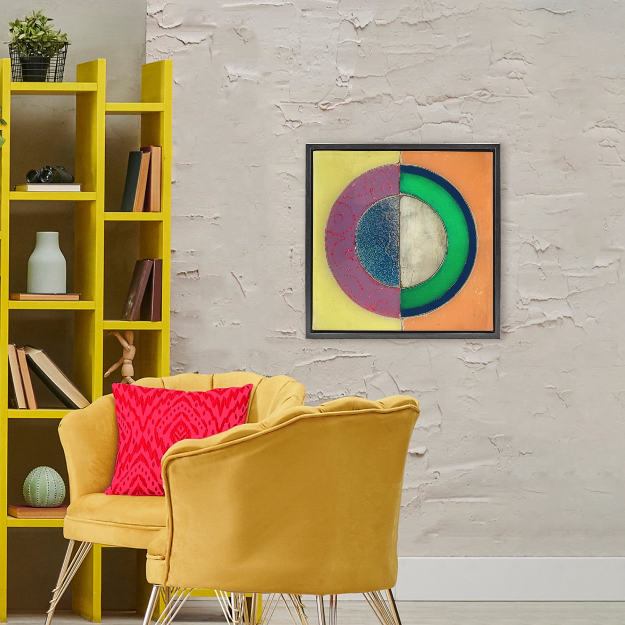 Stupell Industries Muted Round Color Black Black Framed Floater Canvas Wall Art, design by Matthew Finger