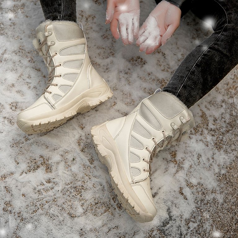 PMUYBHF Fashion Couples Women Winter Water Proof Flat Lace up Keep Warm Snow  Boots Comfortable Mid Boots Shoes 59.98 