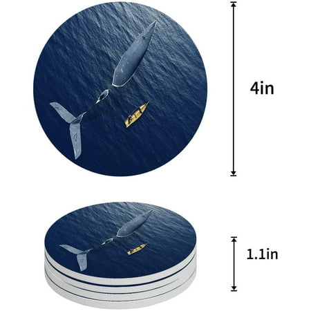 

ZHANZZK Whale Set of 6 Round Coaster for Drinks Absorbent Ceramic Stone Coasters Cup Mat with Cork Base for Home Kitchen Room Coffee Table Bar Decor