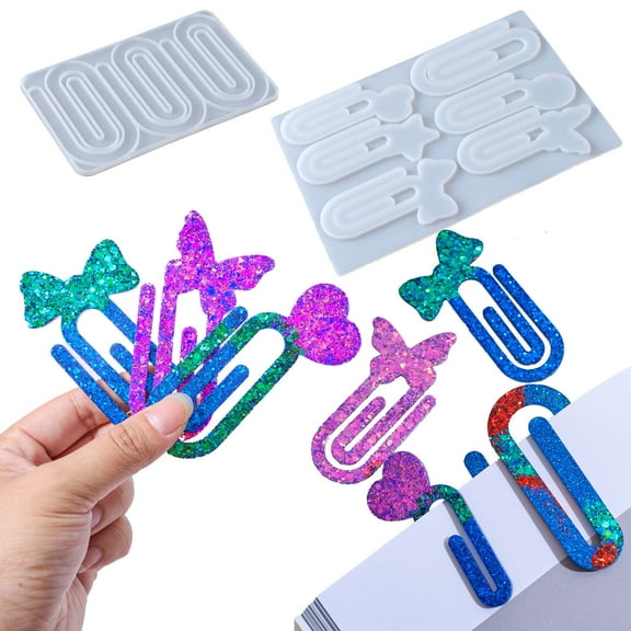 Paper Clip Resin Silicone Mold Set with Multiple Shapes, Food-Grade Flexible Easy-Release Mold for DIY , Bookmarks, Keychains and Hair Accessories
