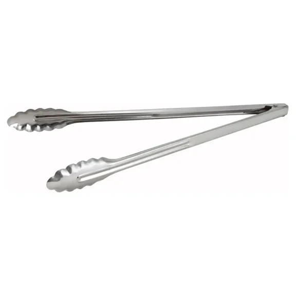 Utility Tong Coiled Spring Scalloped Edges Medium Weight Stainless Steel 16"