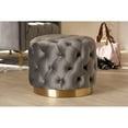 thumbnail image 4 of Baxton Studio Valeria Glam Gray Velvet Fabric Upholstered Gold-Finished Button Tufted Ottoman, 4 of 4