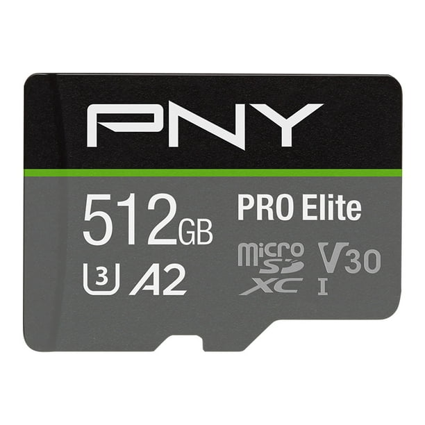 PNY 512GB PRO Elite Class 10 U3 V30 microSDXC Flash Memory Card 100MB