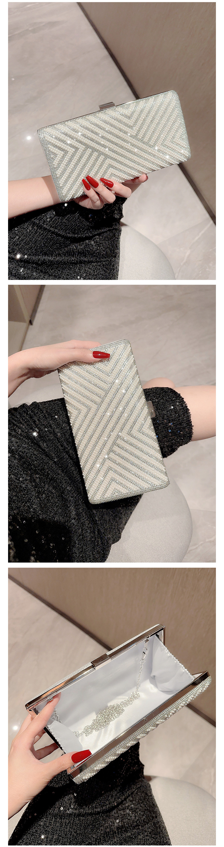 Girl Gold and Pearl Envelope Clutch Bag, Women's Gold and Pearl Envelope Evening Clutches Wedding And Party Purse- Pearl