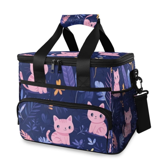 Cooler bag Pink Cats on Purple 15L Insulated Lunch Bag Large Cooler Suitable for camping and picnics