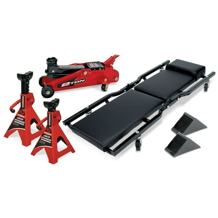 - 6pc Garage Set Floor Jack, Jack Stands, Creeper, Wheel Chocks - 640816