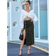 thumbnail image 5 of Womens Casual Slit Denim Midi Jean Skirt Stretch High Waist Frayed Button Up Black XS, 5 of 8