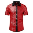 thumbnail image 1 of Plebaso Men's Button down Sequin Shirts Sparkly Short Sleeve Collared Shirts Fashion Tops for Club Party, 1 of 2
