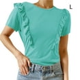 thumbnail image 3 of Minnieouse Camiseta de mujer con volantes de Color sólido Casual suelta Linda blusa para niñas fiesta escolar verano Top elegante ropa de moda Prendas para la parte del cuerpo Azul L Minnieouse AP010896-33, 3 of 5