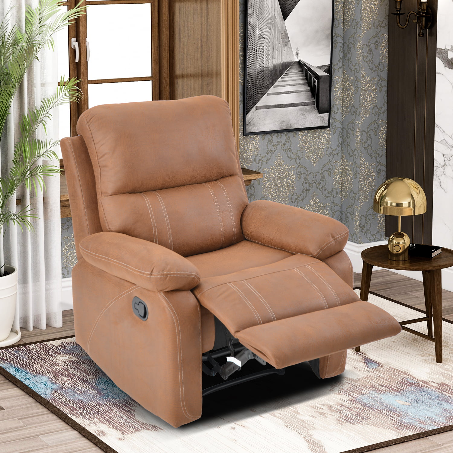 Recliner Arm chair,Theater Seating W/Adjustable Leg Rest and Reclining Functions,Single Padded Seat PU Leather Sofa Lounge Home Living Room-1