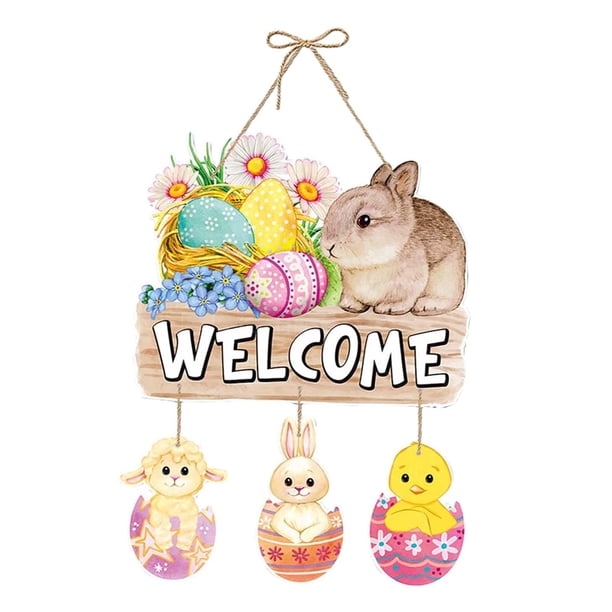 Letrero colgante de Pascua para puerta, decoración de pared, letrero de bienvenida para ventana, interior Estilo A