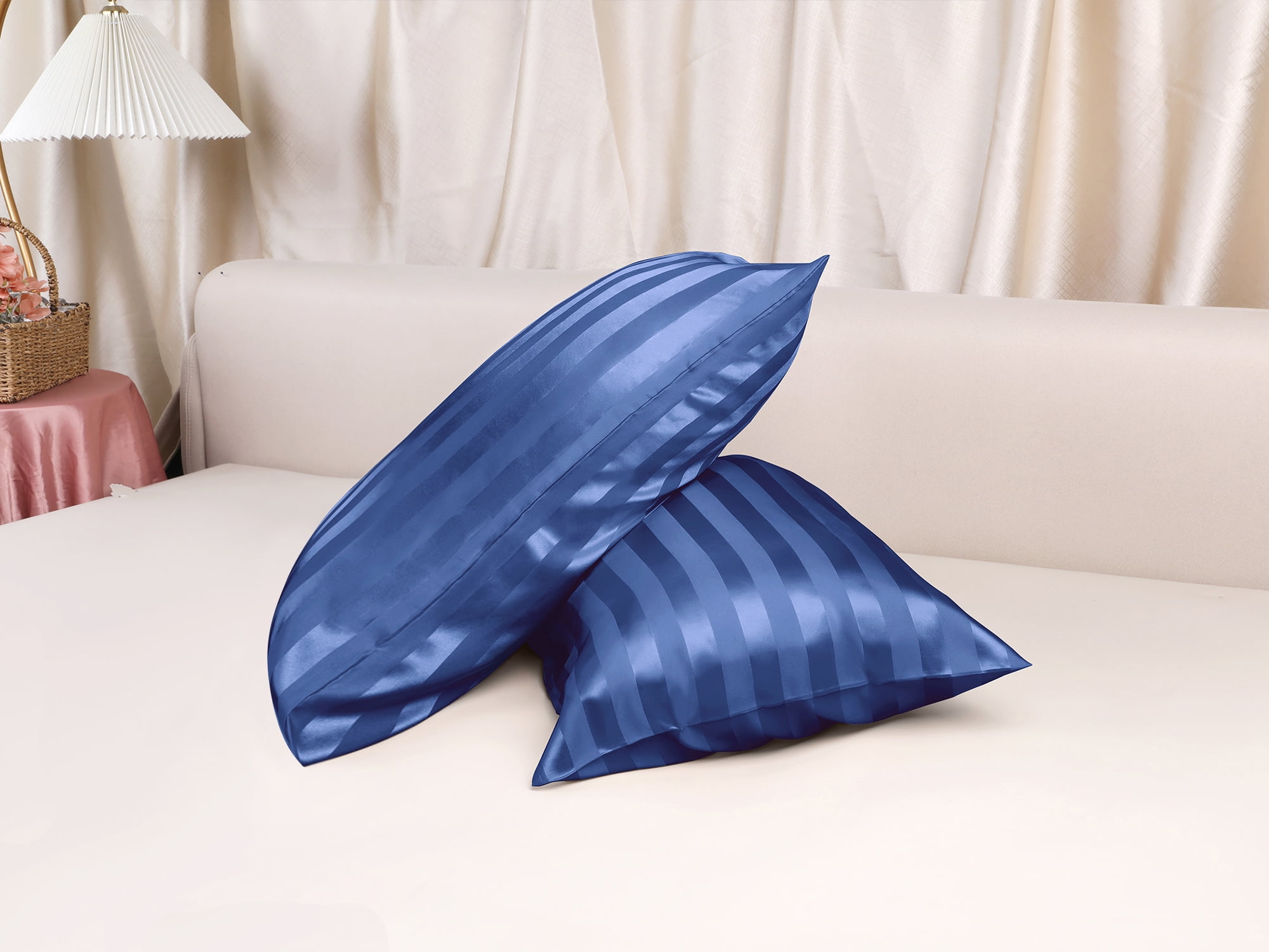 Unique Bargains Satin Pillow Cases Set of 2 Pillow Covers Standard Navy