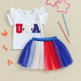 thumbnail image 2 of BemeyourBBs Toddler Girl Fourth of July Outfit 12 18Month 2t 3t 4t USA Tee Shirt+American Flag Tutu Tulle Skirt Set 4th of July Clothes, 2 of 7