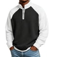 thumbnail image 2 of TOUMENY Men Half Zip Sweater Stand Collar Long Sleeve Color Block Casual Loose Pullover Fall Winter Fashion Knit Tops Black L, 2 of 7
