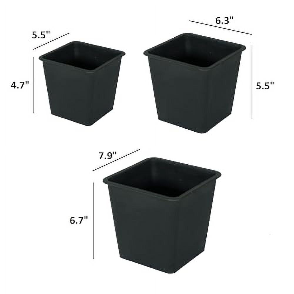 6.3" Square Nursery Plant Pot, Garden Plastic Pots with Drainage (5 pack)