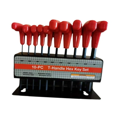 

koolsoo 10x Generic T Handle Allen Wrench Set Hex Key Wrench Set Practical Professional Easy to Use Hexagon Spanner Set for Cars Inch