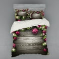 thumbnail image 1 of Christmas Duvet Cover Set, Old Fashioned Concept with Twigs and Balls on Rustic Wood Vintage Design Print, Bedding Set with Shams and Fitted Sheet, 3 Sizes, by Ambesonne, 1 of 3