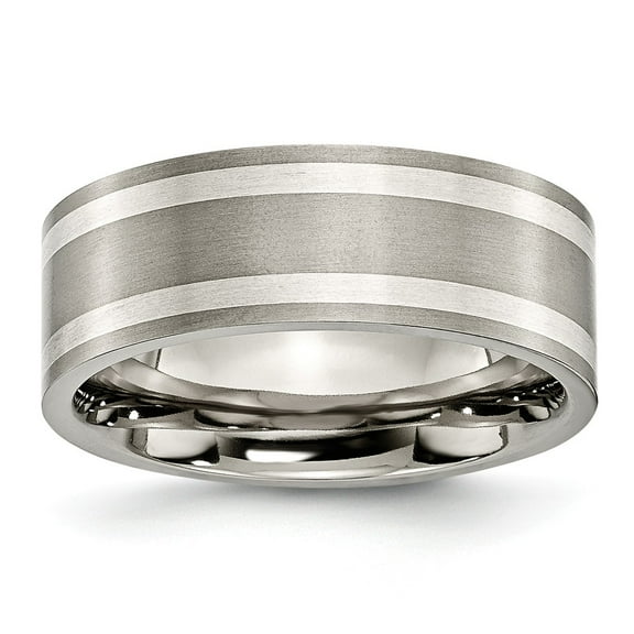 Two-Tone Titanium Ring Band Wedding Sterling Silver Flat