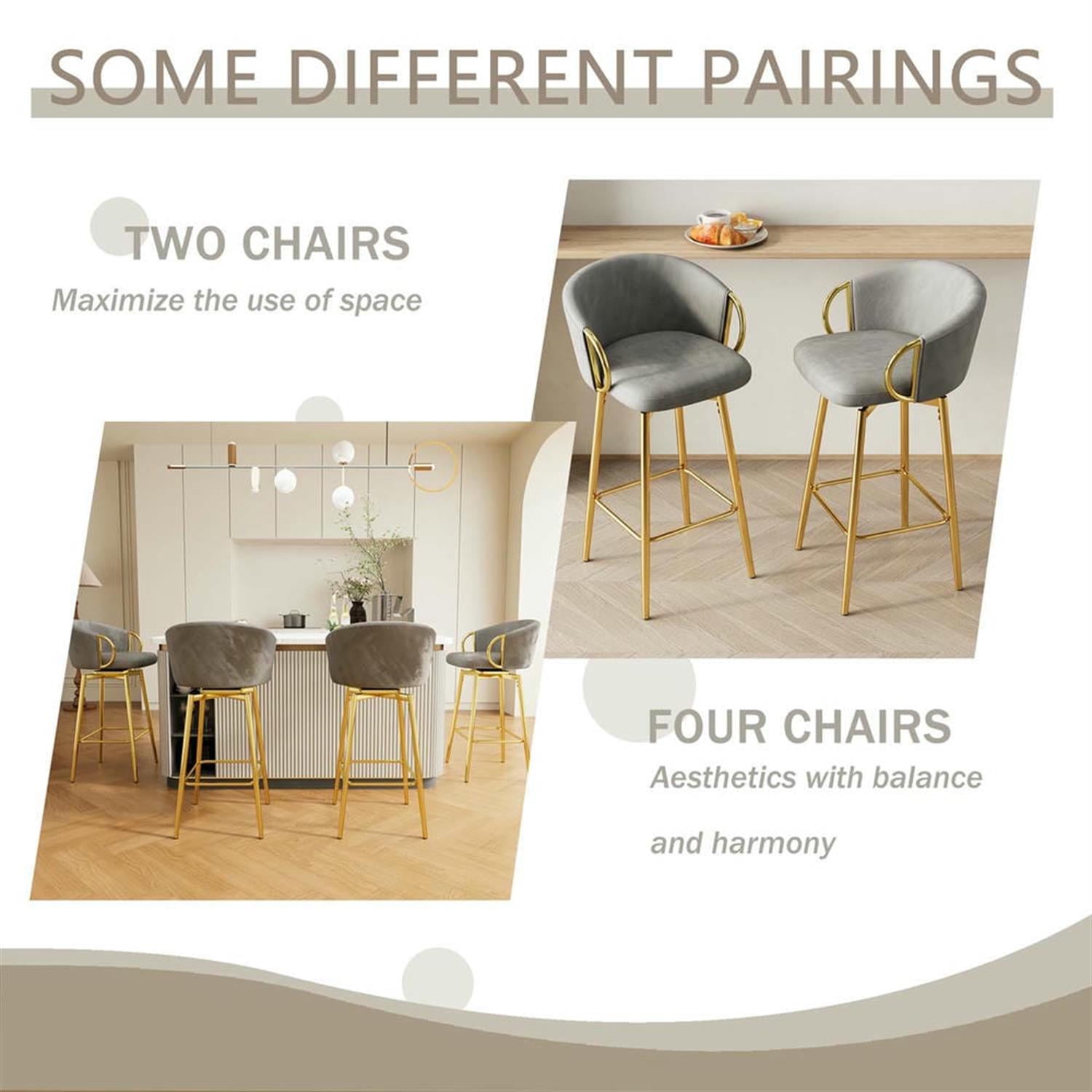 Demi Bonn 37" Counter Height Bar Stools Set of 2, Velvet Swivel Barstools with Back, Kitchen Island Countertop Chairs for Dining Room, Gray