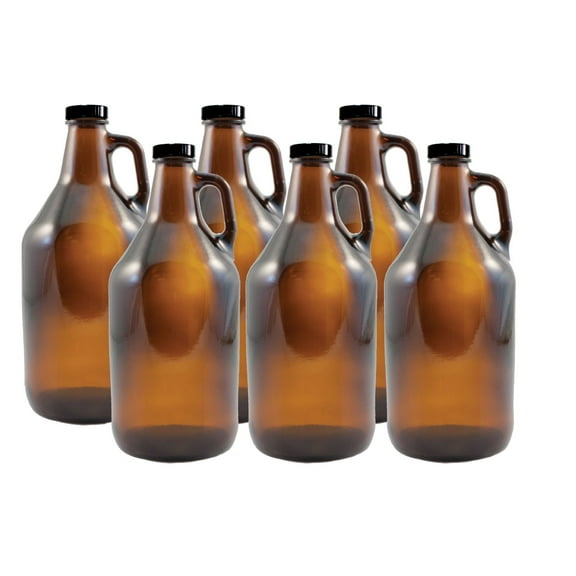 Set of 6 - 1/2 Gallon Amber Beer Growlers - Comes with 12 Extra Poly Seal Cap...