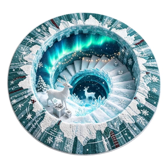 3D Round Christmas Rug – Santa Tunnel Floor Mat – Festive Home Round Carpet – Holiday Themed Floor Mat For Living Room And Bedroom