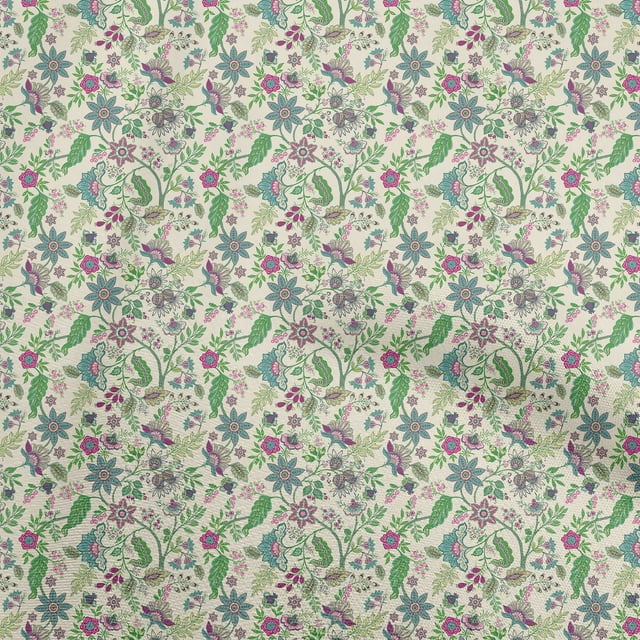 oneOone Coton Popeline Sergé Jaune Clair Tissu Jacobée Robe Florale Tissu Tissu Imprimé par la Cour 56 Pouces de Large